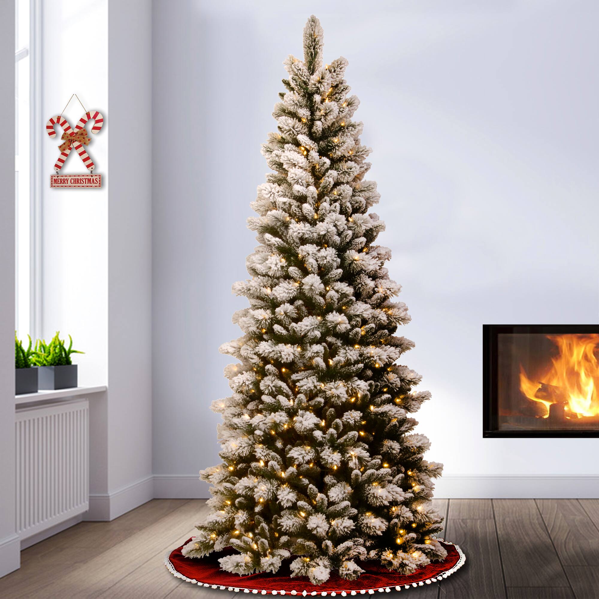 7.5ft. Pre-Lit Snowy Westwood Slim Pine Artificial Christmas Tree, Clear Lights